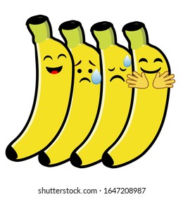 Cartoon bananas emoticon flat style different expression