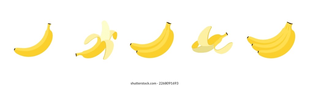 Cartoon bananas. Peel banana, isolated on white background, banana icon vector illustration set 10 eps.