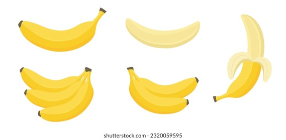 Cartoon bananas. Peel banana, isolated on white background, banana icon vector illustration set