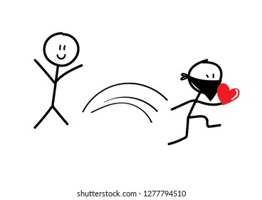 Cartoon bandit character stealing  heart 