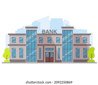 Cartoon bank building facade.Isolated on white background.Financial institution.Vector flat illustration.Government building. Money loan house.