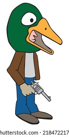 A Cartoon Bank Robber Disguised As A Duck Is Ready For A Heist