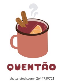 Quentão cartoon banner. Brazilian mulled wine vector. Party Junina and winter party design