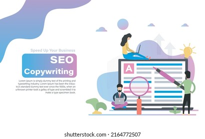 Cartoon banner with freelancers and inscription on white background
