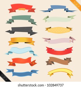 Cartoon Banners And Ribbons/ Illustration of a set of various colored banners, origami, ribbons, swirls and scrolls  to use as ornaments