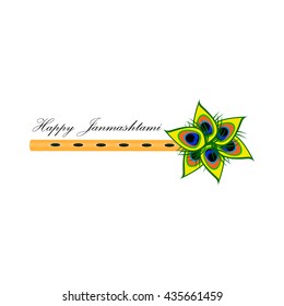 Cartoon bansuri with peacock feather Happy Janmashtami