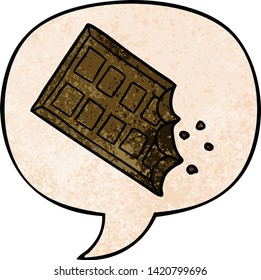 barra de dibujos animados de chocolate con burbuja de habla en estilo de textura retro