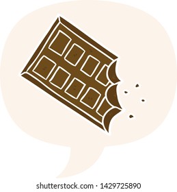 cartoon bar of chocolate with speech bubble in retro style