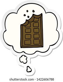 barra de dibujos animados de chocolate con burbuja de pensamiento como pegatina impresa