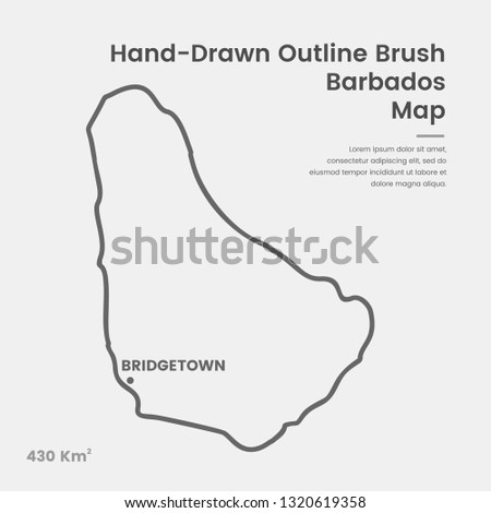 Cartoon Barbados Map, Hand Drawn Barbados Map, Doodle Barbados Map Vector Outline Style Map Information