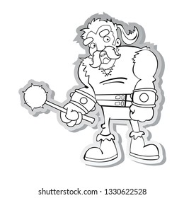 cartoon barbarian black and white sticker cartoon illustration isolated on white