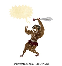 cartoon barbarian hero with speech bubble