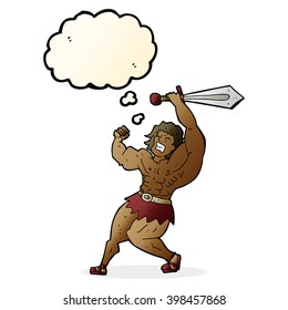 cartoon barbarian hero with thought bubble