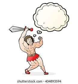 cartoon barbarian hero with thought bubble