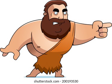 A cartoon barbarian man angry and pointing.