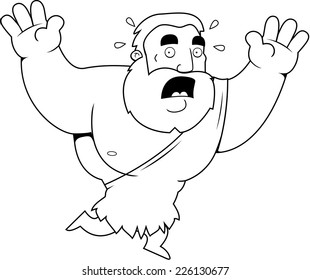 A cartoon barbarian man running in a panic.