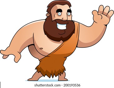 A cartoon barbarian man waving and smiling.