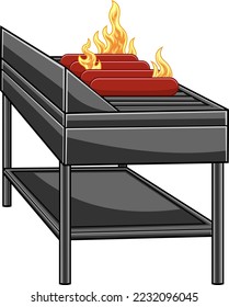 Cartoon Barbecue With Grilling Sausages. Vector Hand Drawn Illustration Isolated On Transparent Background