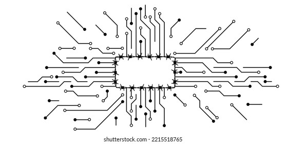 Cartoon barbed wire. Circuit board or electronic motherboard. lines and dots connect. Vector digital chip technology data. Communication and engineering and wired or wires concept. cyber attack. Api