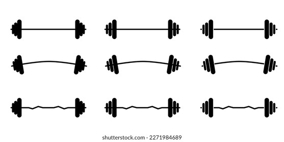 Cartoon barbell weight icon or strength symbol. For hands lifted barbell weight. Weightlifting training concept. Weightlifter lifts big or heavy weight barbell. weightlifting sticks or stick,