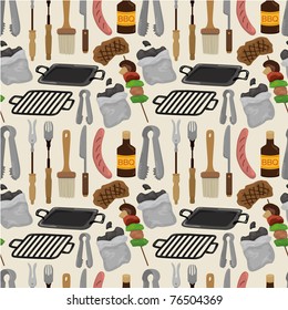 cartoon barbeque party tool seamless pattern