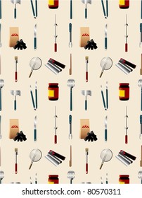 cartoon barbeque party tool seamless pattern