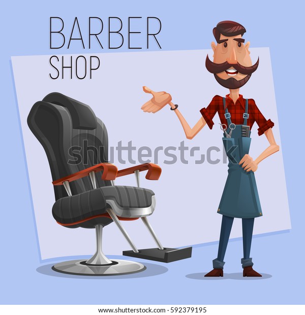 Cartoon Barber Character Lounge Chair Haircuts Stock