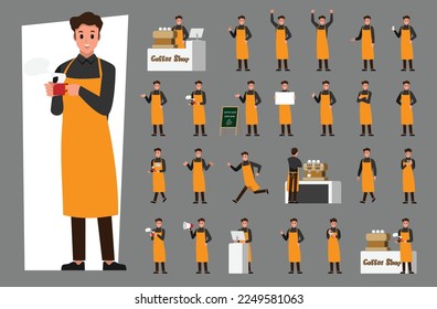 juego de personajes de caricatura barista, cafetería, ilustración vectorial 