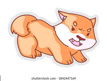 Cartoon barking dog. Brave furious dog anger loudly barking isolated on white background. Vector warning doggy sticker illustration