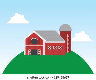 Cartoon barn on a large hill