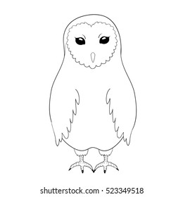 Cartoon barn owl. Contour vector illustration.