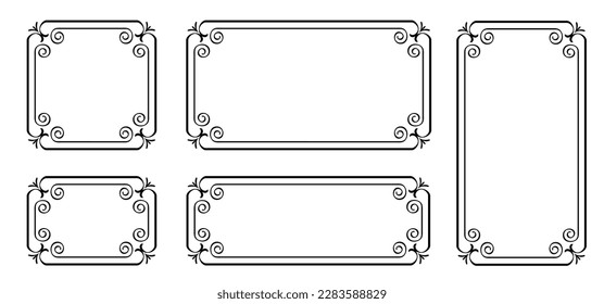 Cartoon baroque and floral line pattern. vintage border with flora ornaments. square frame with arabesques and orient elements. Vector frames sign. Tiles sign. Tile pattern.