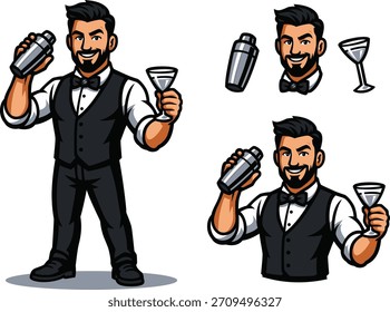 Cartoon Bartender Maskottchen Zeichen Vektorgrafik