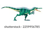 Cartoon Baryonyx dinosaur character. Mesozoic era reptile, ancient wildlife creature or isolated monster with sharp teeth. Prehistoric lizard, paleontology carnivore dinosaur vector funny personage