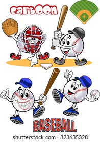 Cartoon Baseball balls. Play ball. Baseball Square shot
