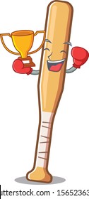 Cartoon baseball bat with the boxing winner character