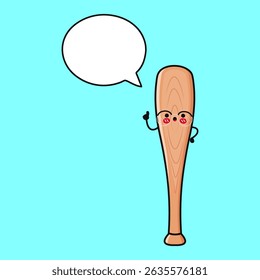 Cartoon Baseball Bat character sporting glasses, pointing with speech bubble against blue backdrop