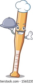 Cartoon baseball bat with the chef holding food character