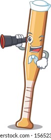 Cartoon baseball bat with the sailor holding binocular character