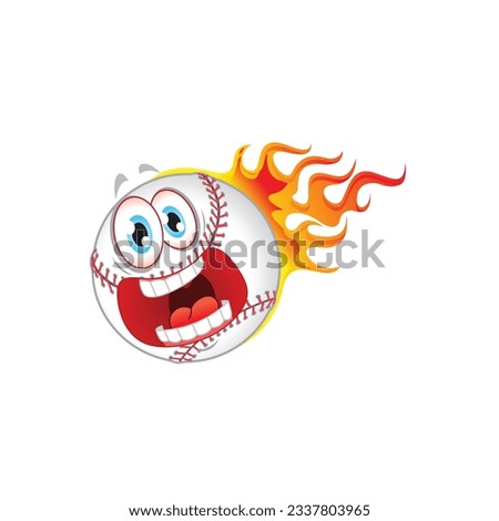 cartoon baseball with fire behind