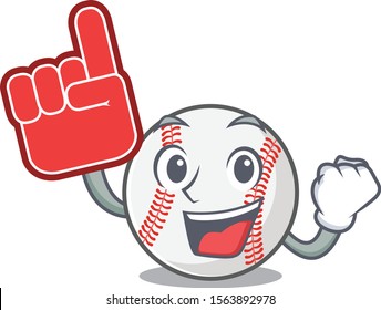 Cartoon baseball with in foam finger shape mascot