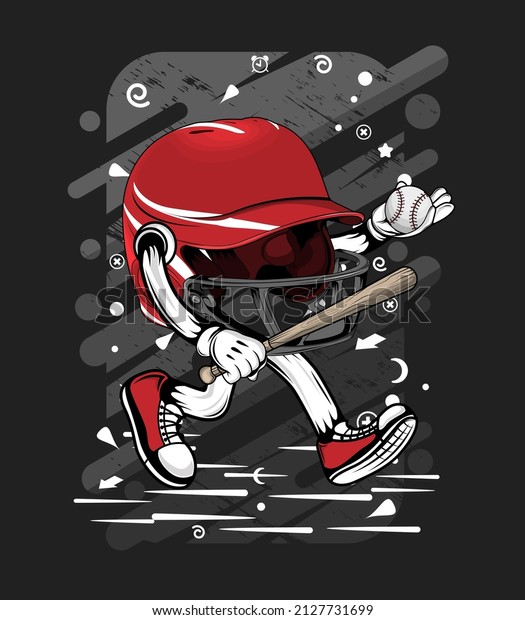 cartoon\
baseball helmet t-shirt design\
illustration