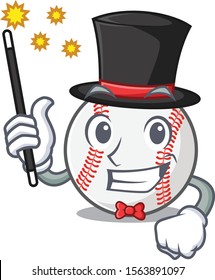 Cartoon baseball with in magician shape mascot