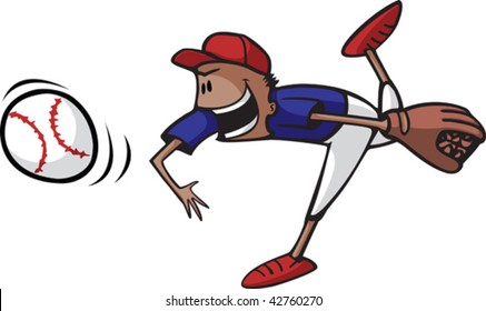 Cartoon baseball pitcher. Vector file.