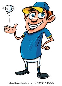 Cartoon Baseball player with a ball. Isolated