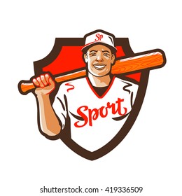 Cartoon baseball player with a bat in hand. vector illustration