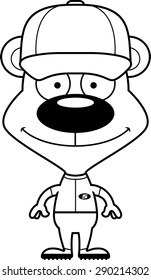 A cartoon baseball player bear smiling.