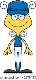 A cartoon baseball player bee smiling.