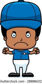 A cartoon baseball player boy looking angry.