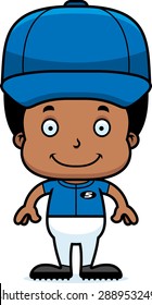 A cartoon baseball player boy smiling.